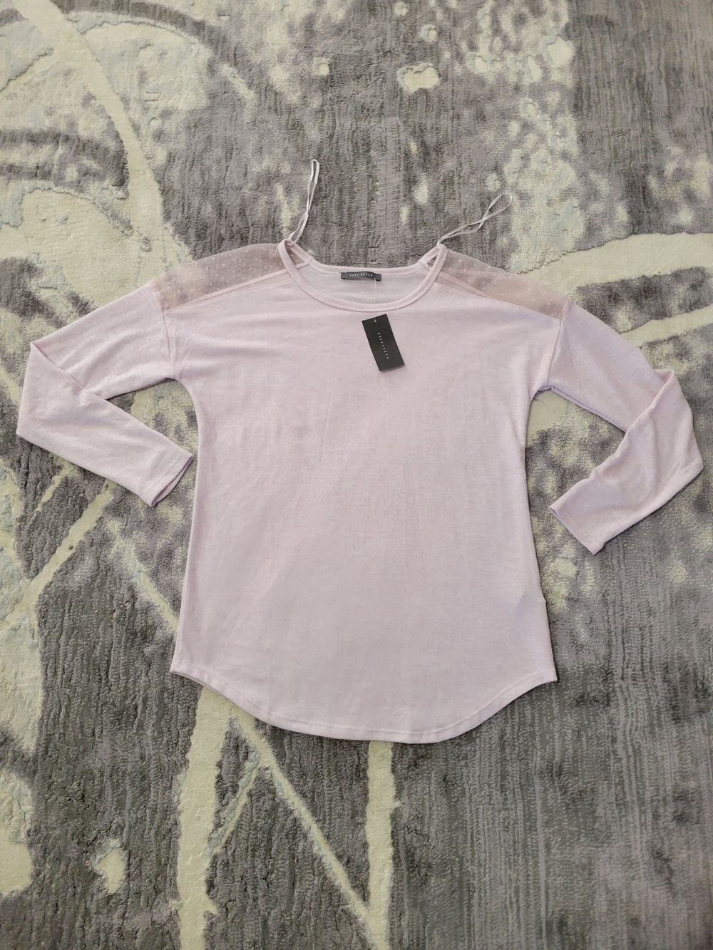 Light Purple Long-Sleeve Women's Sweater with Sheer Dot-Trim Shoulders